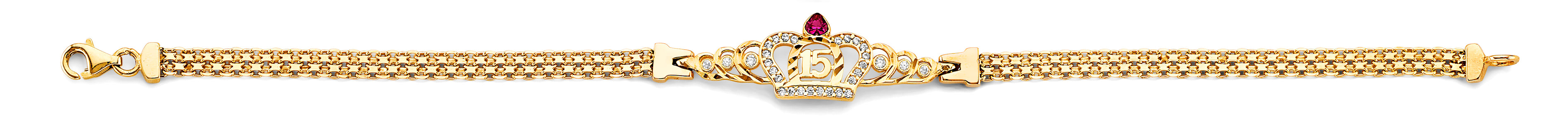 14K two-tone gold 15 Años bracelet with crown centerpiece and cubic zirconia accents