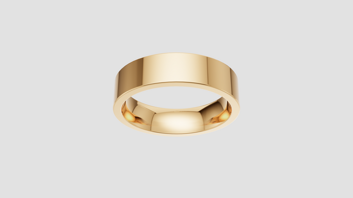 Polished yellow gold wedding band with a rounded comfort-fit interior