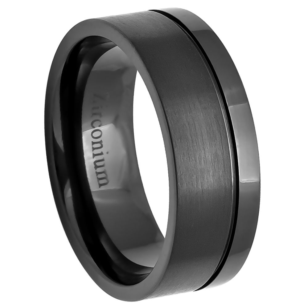 Celest Meridian V — Off-Center Groove Brushed Zirconium Band — 8 mm — Gunmetal