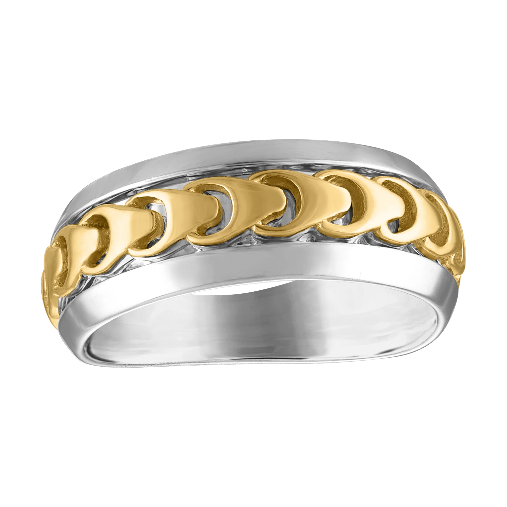 Bulova Link Two-Tone Tuning-Fork Band — Two-tone sterling silver with 14K gold plating — angled ring