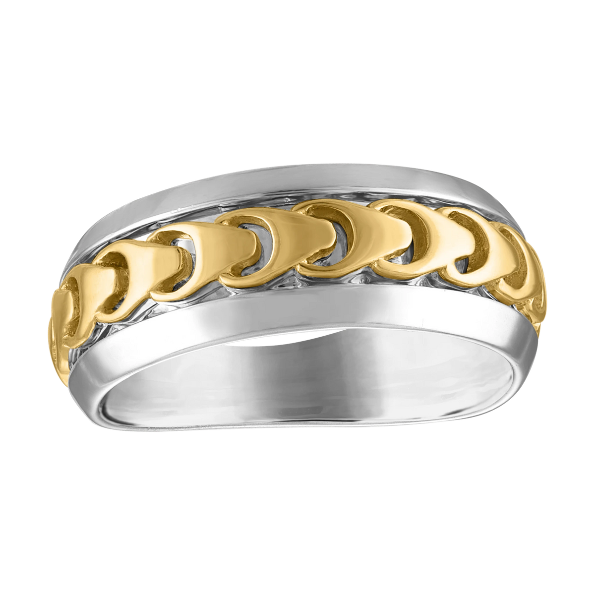 Bulova Link Two-Tone Tuning-Fork Band — Two-tone sterling silver with 14K gold plating — angled ring