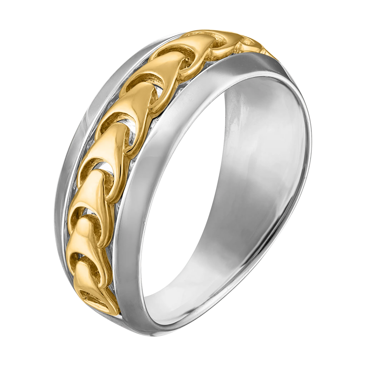 Bulova Link Two-Tone Tuning-Fork Band — Two-tone sterling silver with 14K gold plating — upright ring